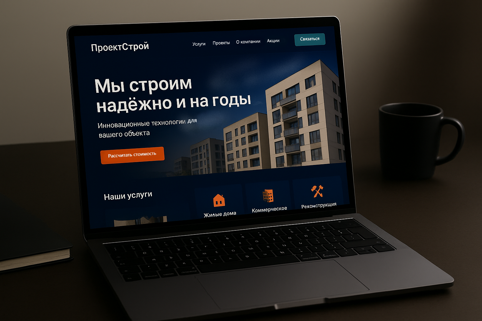 Лендинг страница строительной компании ПроектСтрой Москва - веб-студия Mevero